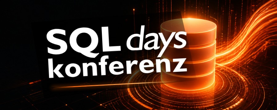 SQLdays Konferenz mit leuchtender Datenbank und SQLdays-Logo